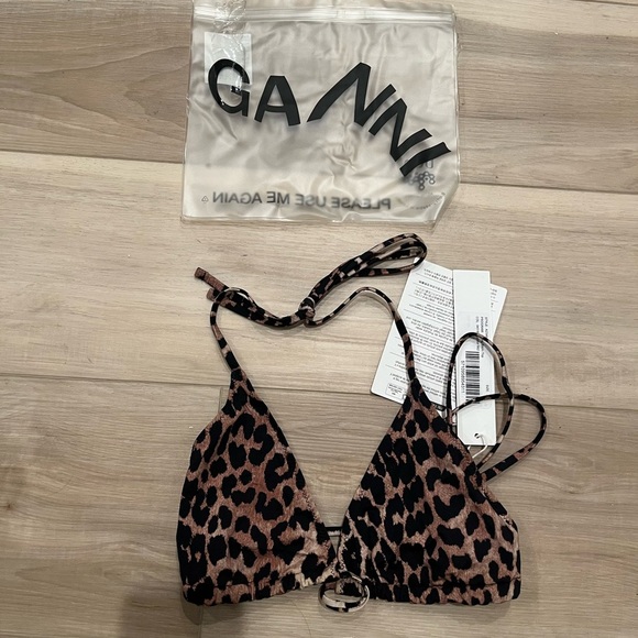 NWT GANNI Leopard-print triangle bikini top M - Picture 5 of 6